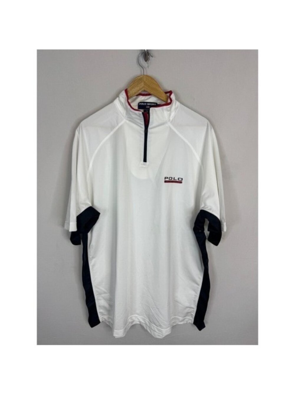 Vintage Polo Sport Ralph Lauren Mens XL White Quarter Zip Snap Side Jersey